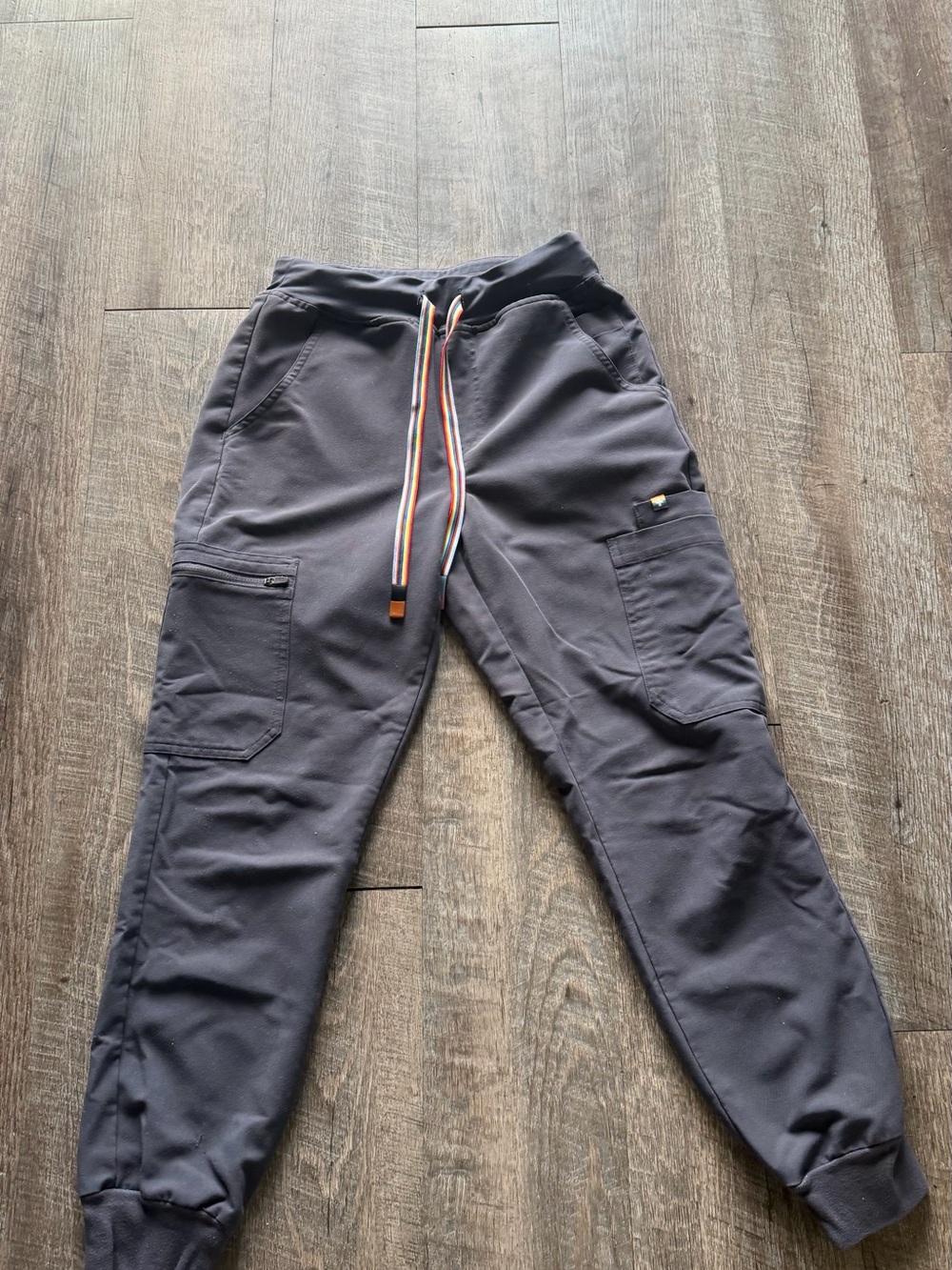 Figs Men's Jogger Cargo Sweatpants in Charcoal with Multicolor Drawstring